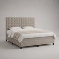 Ensemble de lit double 180 × 200 cm en tissu beige avec matelas, 2 sommiers et tête de lit capitonnée