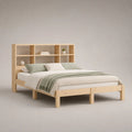 Cadre de lit double en bois avec tête de lit bibliothèque, couchage 160 × 200 cm, naturel