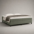 Lit continental double en tissu vert sauge avec matelas et surmatelas, couchage 160 × 200 cm