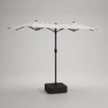Parasol de jardin triple rectangulaire en métal et tissu avec base remplissable, blanc cassé et noir, 460 × 270 × 240 cm