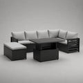 Salon de jardin d’angle 4 pièces en aluminium anthracite avec coussins gris clair et table relevable, 230 × 230 × 70 cm