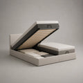 Lit coffre double 160 x 200 cm blanc et noir en acier, bois et similicuir avec 2 sommiers relevables indépendants