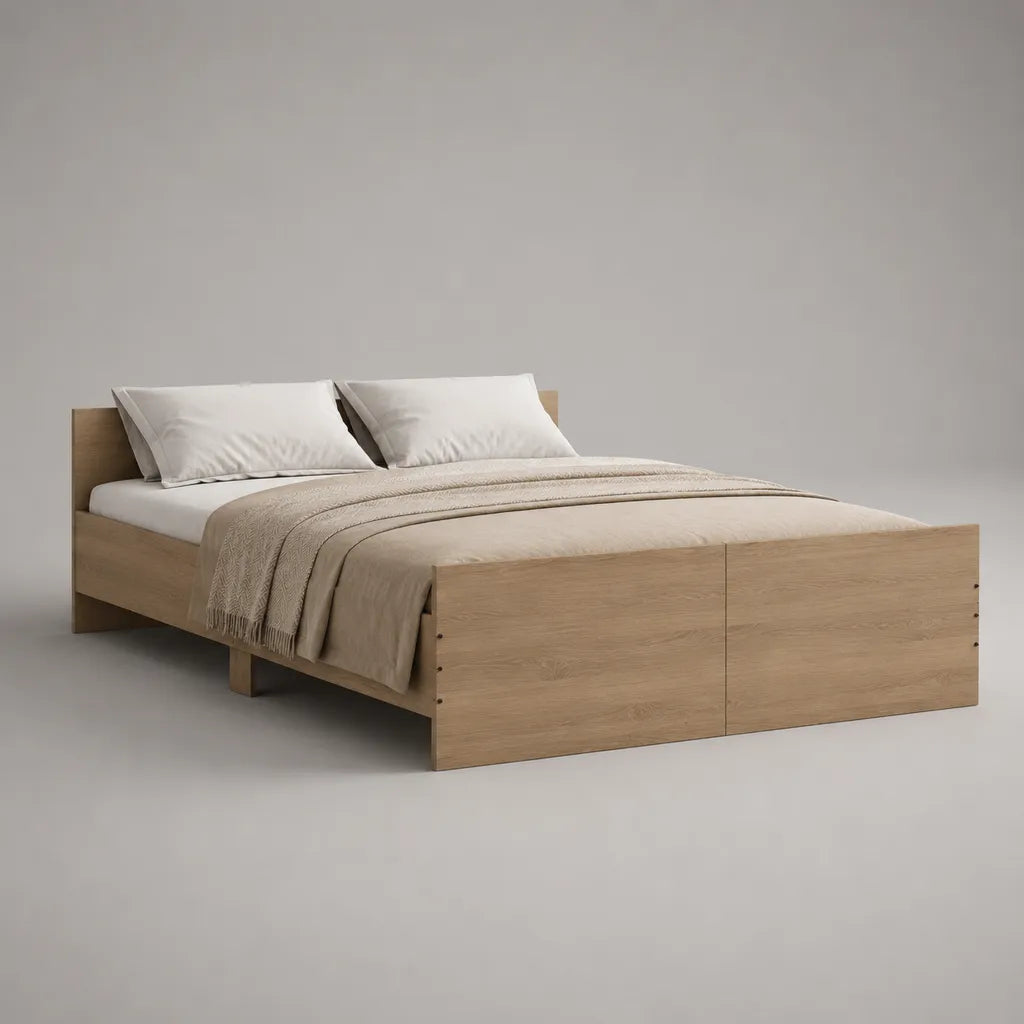 Cadre de lit double 160 × 200 cm en panneaux de particules, chêne clair