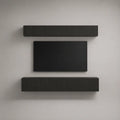 Ensemble de 2 meubles TV muraux en MDF rainuré et panneaux de particules noir mat, 180 × 35 × 40 cm et 160 × 30 × 30 cm