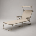Bain de soleil pliable avec pare-soleil réglable en polyester enduit de PVC et acier, beige et taupe, 188 × 67 × 112 cm