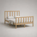 Cadre de lit double 140 × 190 cm en bois naturel avec sommier à lattes, tête et pied de lit