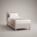 Lit simple rembourré en polyester beige 90 x 190 cm avec tête de lit à panneaux verticaux